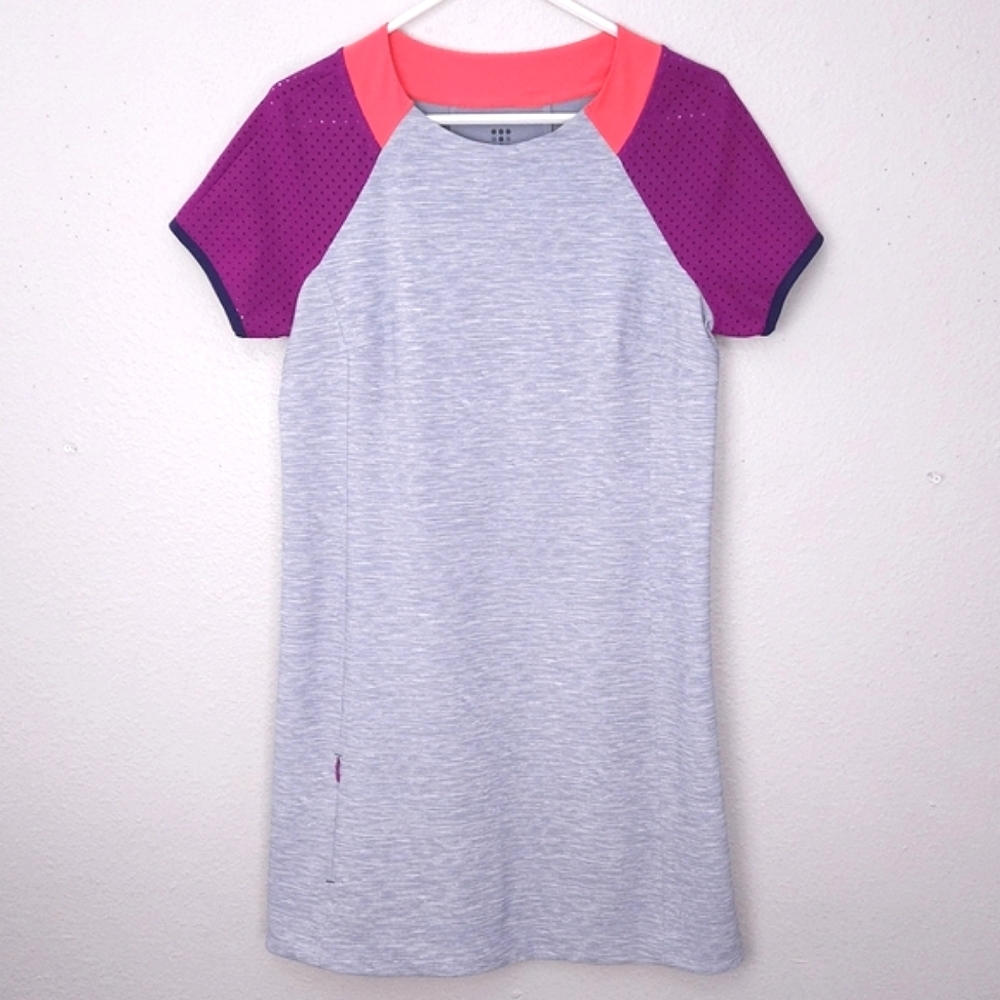 TITLE NINE Mini Shirt Dress MEDIUM Gray Purple Mesh Short Sleeve